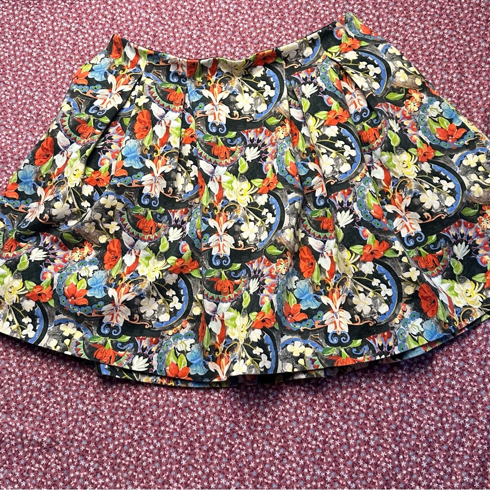 Alice + Olivia Colorful Floral Skater Skirt